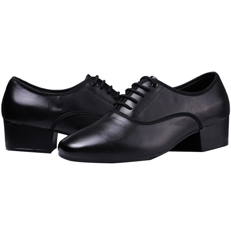 Men Genuine Leather Latin Salsa Tango Dance Shoes Modern Ballroom Shoes Square Heels 5cm Adults Children Boys Party Dance Shoes