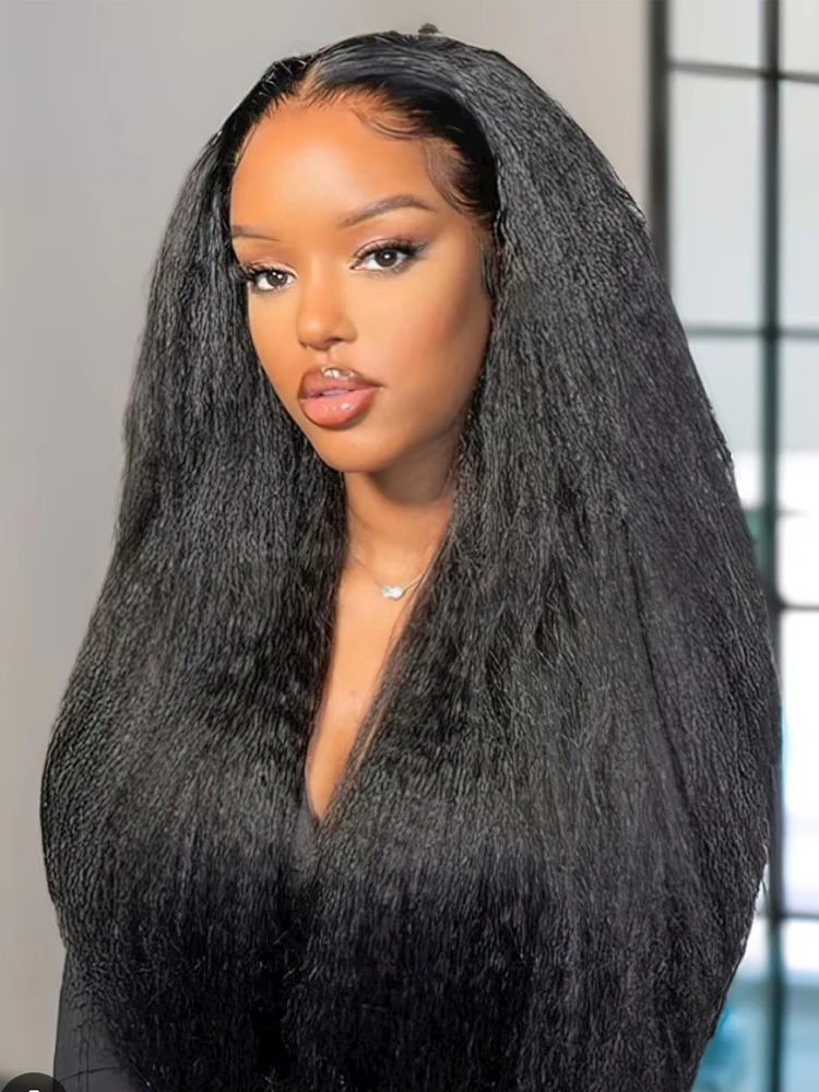 200% Density Brazilian Kinky Straight 13x6 HD Lace Front Human Hair Wigs Pre Plucked 13x4 Lace Frontal Wig For Women Coarse Yaki