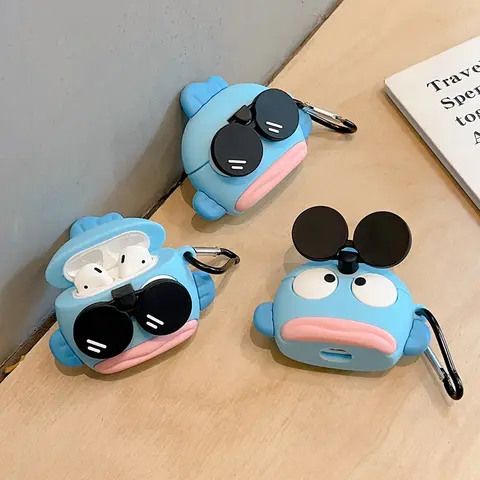 3D 귀여운 만화 선글라스 Airpods Pro 2022 세대 용 추악한 물고기 케이스 Airpods 1 2 3 2021 용 실리콘 소프트 충격 방지 커버