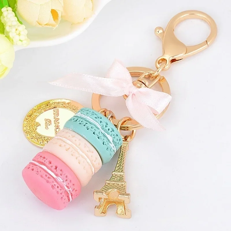 Resin Macaron Keychain CarKeychain Pendant Cute Macaron Keychain Romantic Metal Tower Keychain Car Key Decoration (color Random)