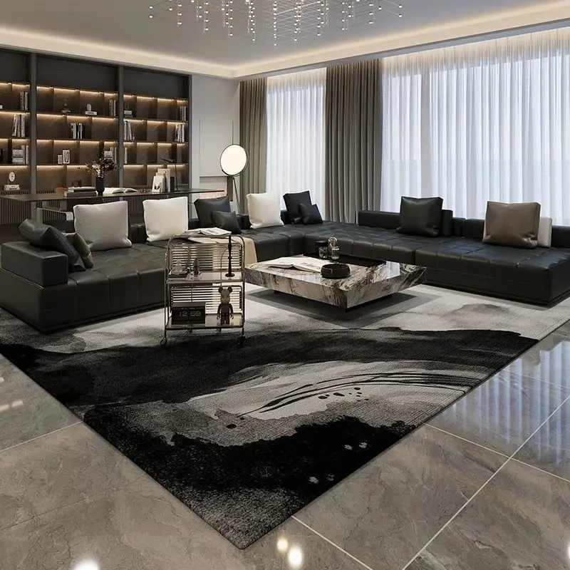 

Nordic Light Luxury Carpet for Living Room Decor Soft Easy Cleaning Rugs for Bedroom Large Area Abstract Dark Gray Floor Mat