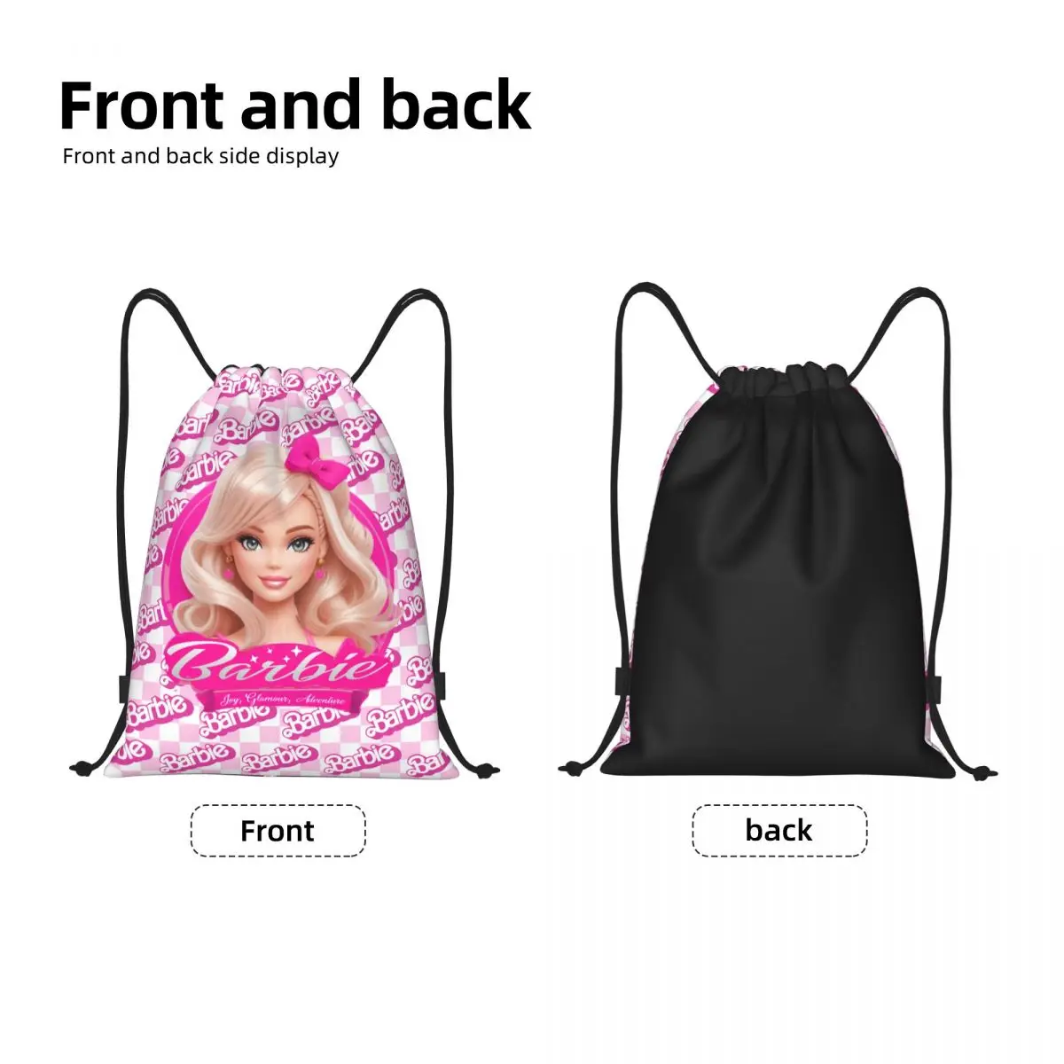 Custom Cartoon Barbie Girl Drawstring Backpack Women Men Sport Gym Sackpack Foldable Training Bag Sack