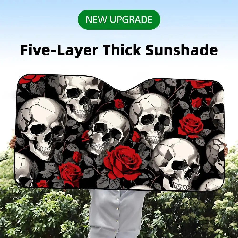 Gothic Skull Pattern Sun Visor Foldable Universal Car Windshield Sun Shade UV Protection Heat Insulation Foldable Cover view 6