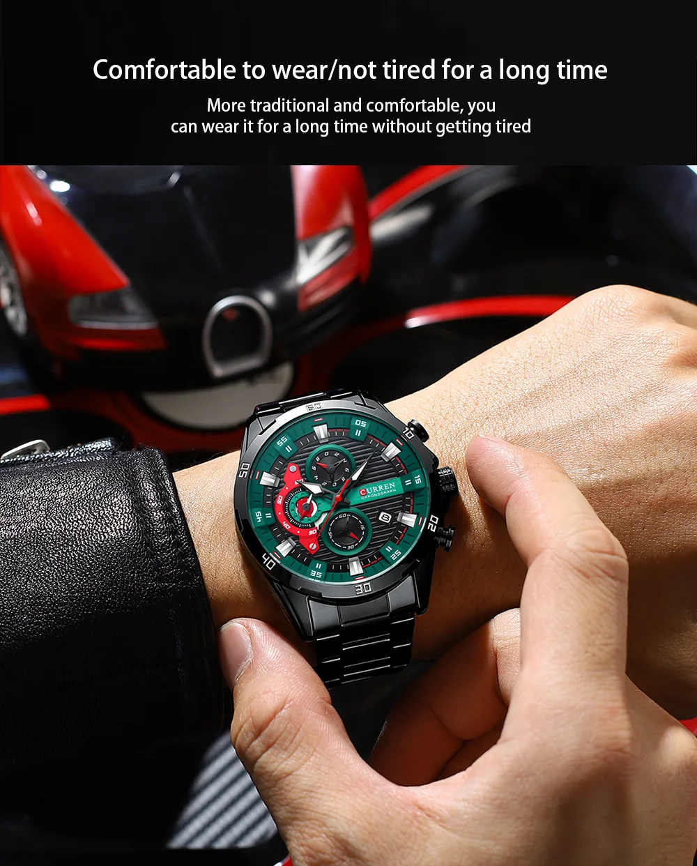 CURREN 8402 Herren Edelstahl-Uhr Kreatives Mode-Design Leuchtendes Zifferblatt mit Chronograph Freizeit-Luxus-Herrenuhr Reloj Hombre – Detail 4
