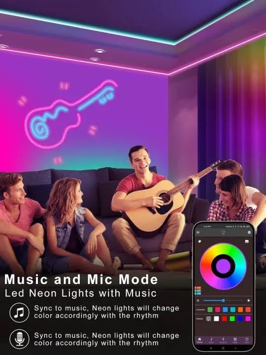 100FT Music Sync RGB LED Neon Rope Lights with Remote & App Control, Waterproof Outdoor Strip for Bedroom, Party Decor