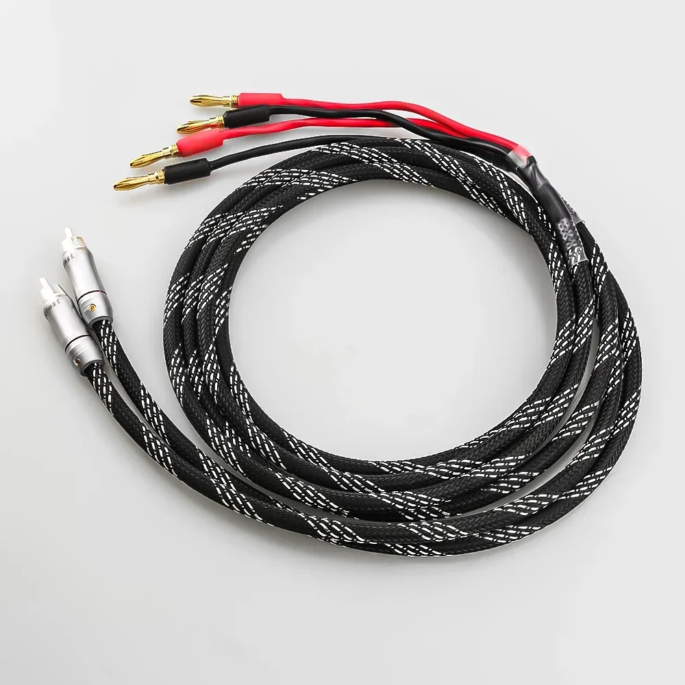 Kabel głośnik HIFI RCA do 2bananowy 4N OFC czysty miedziane złote przewód wtyczka powlekana 0.5m-5m