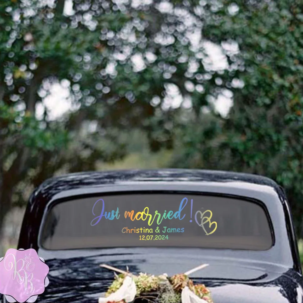 1pc Creative Hearts connected Personalized Text Vinyl Wrap Carbon Sticker Fashion Vinyl Car Decorative Accessories Black/White