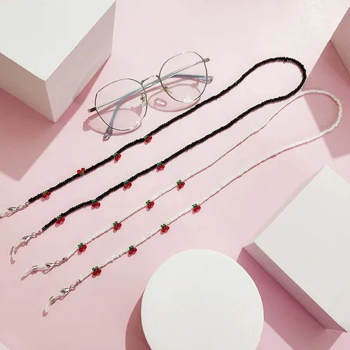 Imagen 2 del producto Cadena de cristal con cuentas de cereza para gafas, cordón de joyería para mujer, nuevo encanto de perlas de moda, soporte antideslizante para máscara, cuerda para el cuello