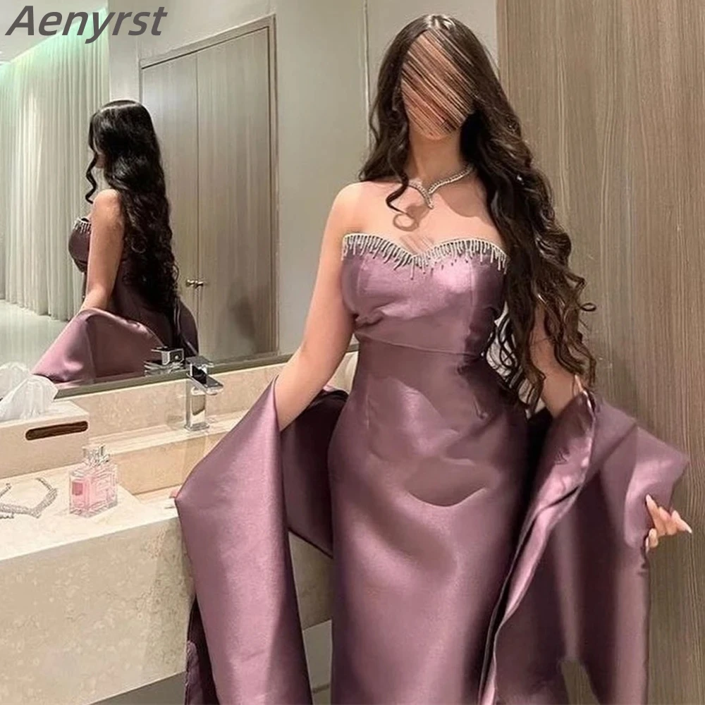 Luxury Evening Dresses Sweetheart Sheath Prom Gowns Tassel Satin Celebrity Dress Ankle Length Wedding Party Gown Custom Made