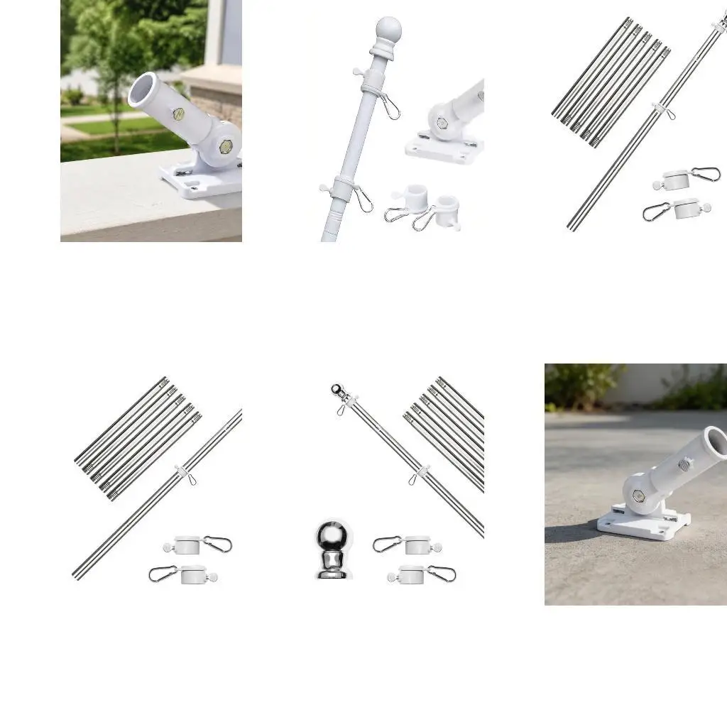 Wall or Utility Support Mount Flagpole with Five-Section Aluminum Construction for Decorative, Holiday, and Promotional D2RD