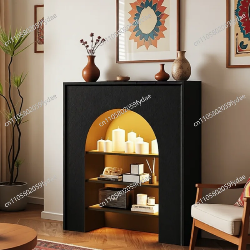 French fireplace decorative cabinet, black porch cabinet, indoor household living room photo background cabinet