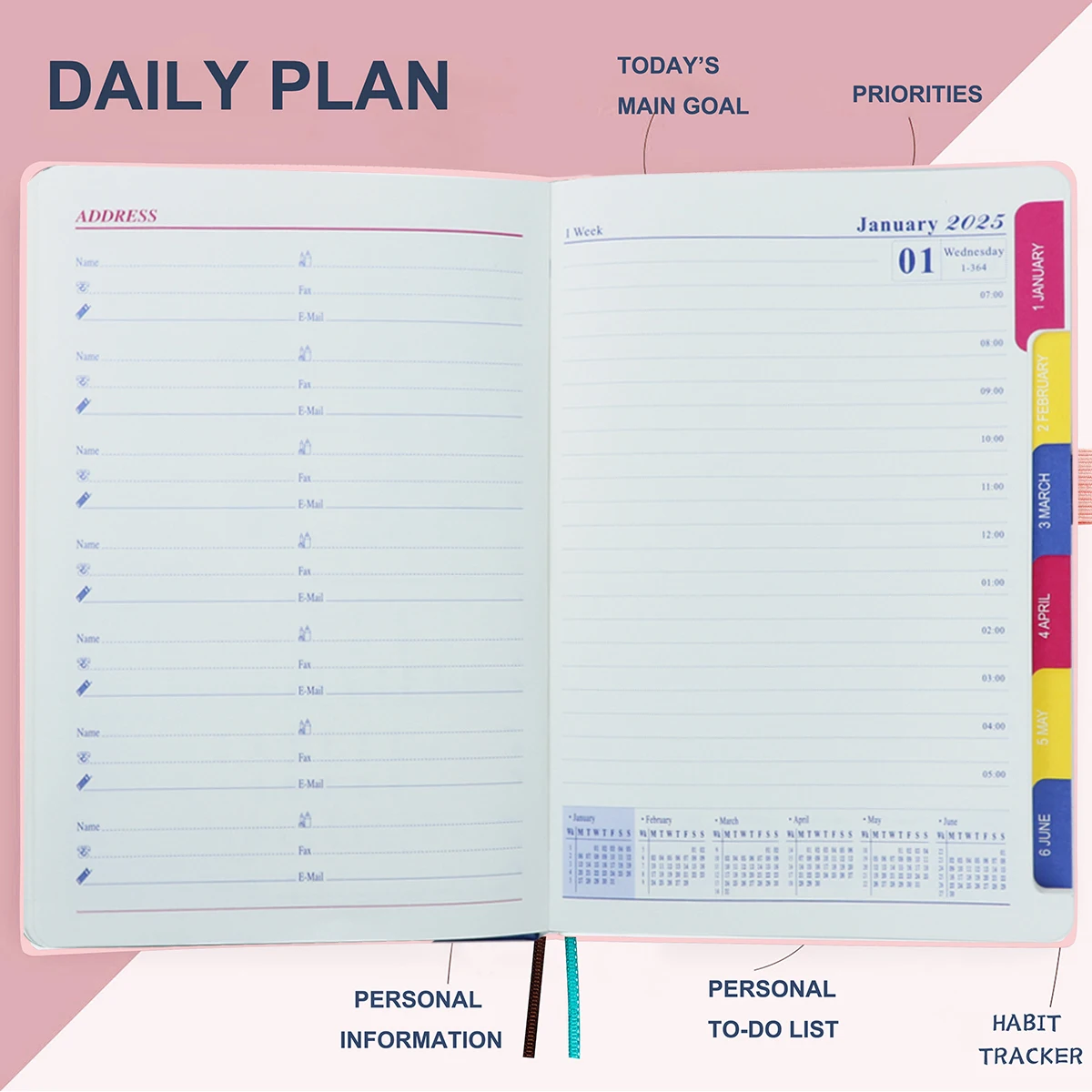 2025 Notebooks Planner A5 Agenda Weekly Monthly Diary Journal School Office Supplies Kawaii Stationery Goal Habit Schedules