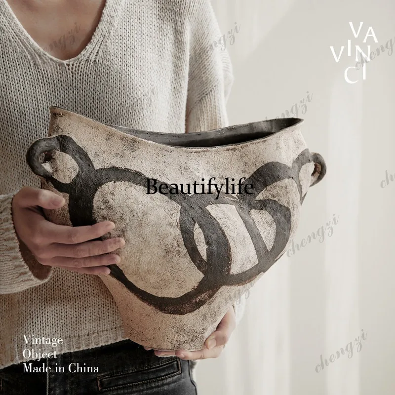 Special-shaped new Chinese hand-painted ceramic vase ornament hotel homestay entrance flower arrangement