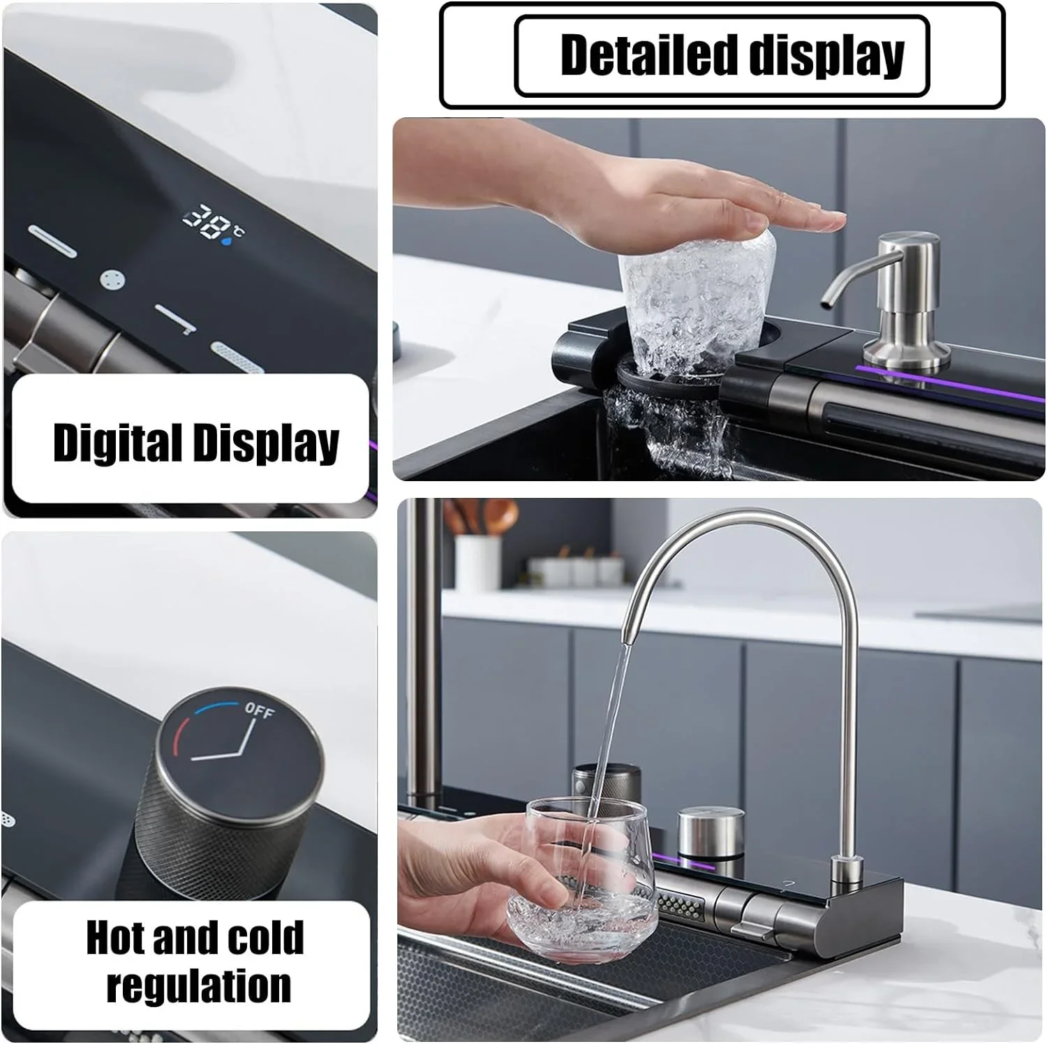 Kitchen Sink Digital Display Embossed Large Single Groove honeycomb Nano Raindance Waterfall Sink 29.5 INCH Sinks for kitchen