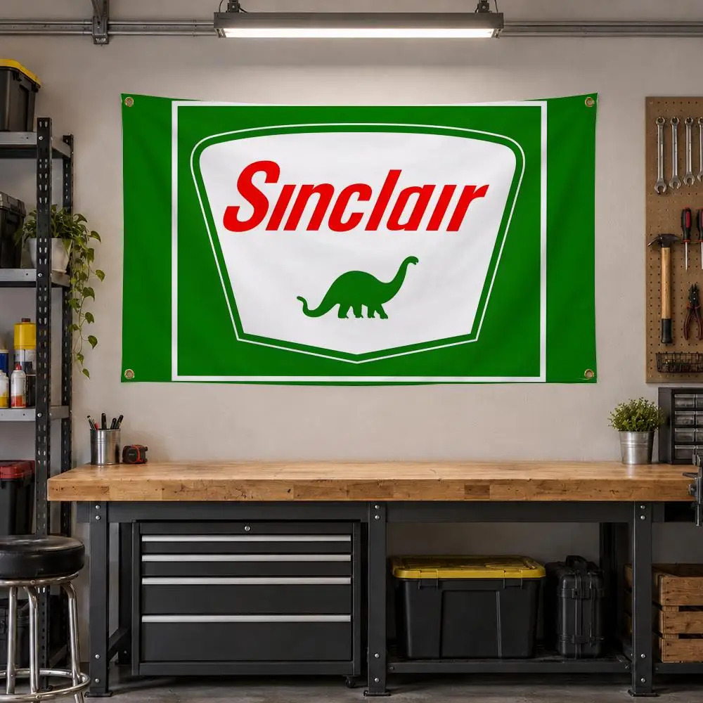 Oil Sinclair Retro Dino Gas Station Flags Personalized Banner Flag Room Dorm Camping Picnic Garage Bar Outdoor Wall Decor
