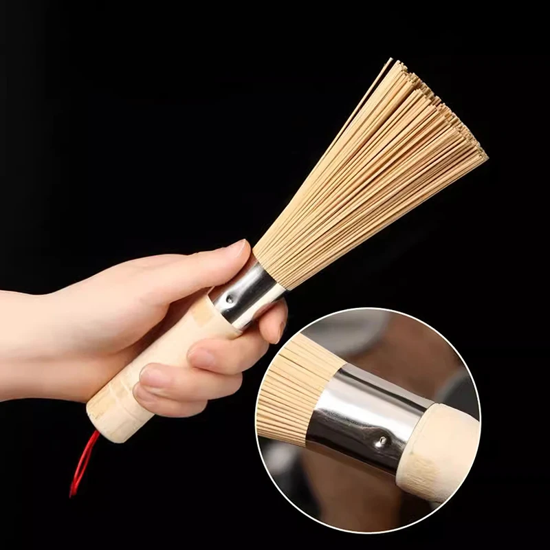 1pc Natural Bamboo Pot Brush Long Handle Wok Cleaning Brush Dish Brush Kitchen Tool Supplies For Home Restaurant Cleaning Tool