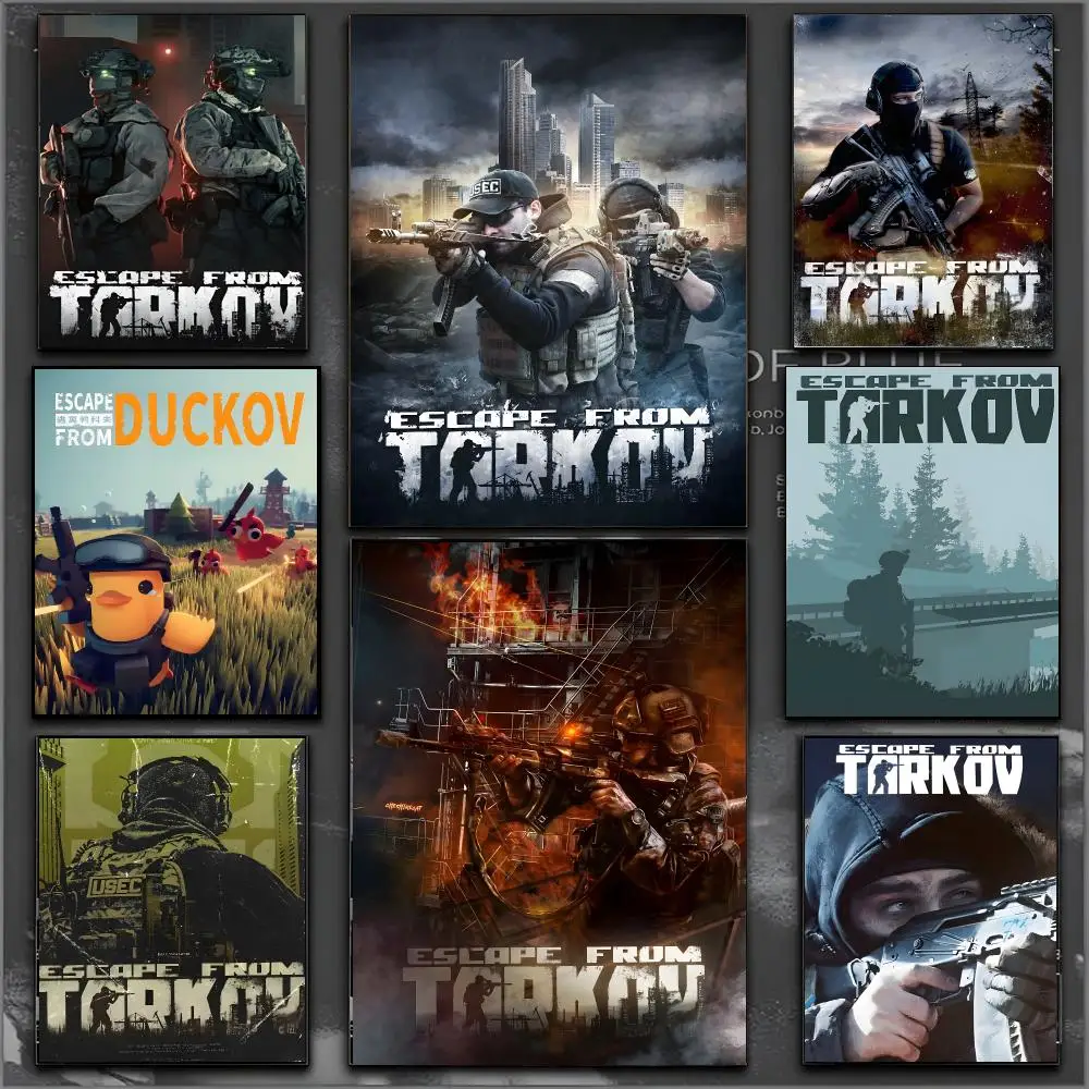 Escape from Tarkov Game Military Shooter Poster Waterproof Sticky WallArt Print For Bedroom Living Room Hallway Bar Home Decor