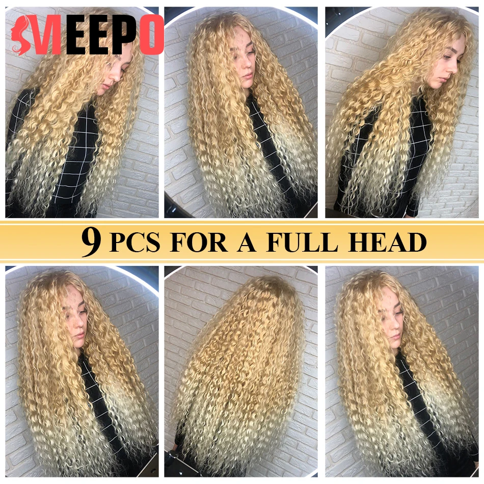 Meepo Curly Hair Extensions in Packs Synthetic Bundles Brown Natural Curls 28-32Inch Super Long Weaving HairTress 9Pcs Full Head