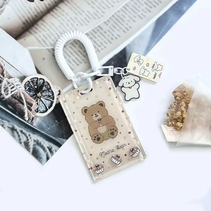 Cute Cartoon ID Student Card Cover Case for Girl Animal Bear Cherry Kpop Idol Photocard Holder Sweet Transparent Card Protector