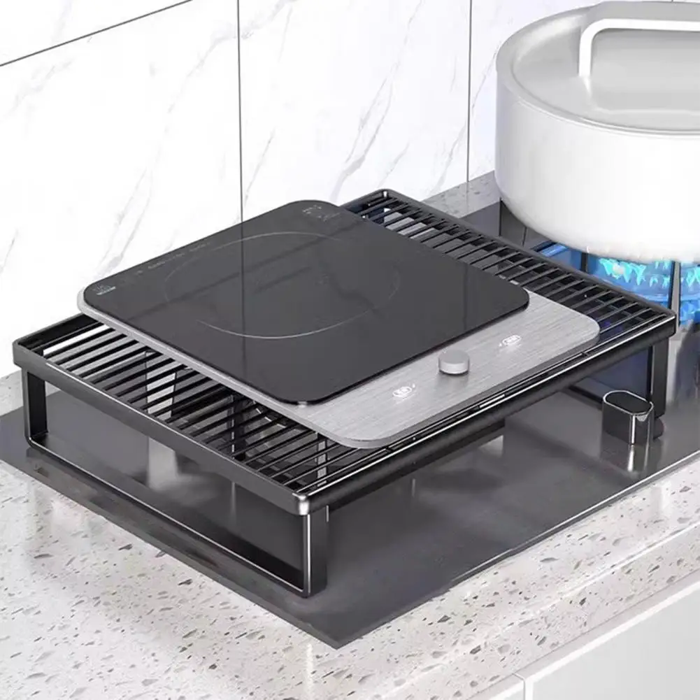 Space-saving Stove Organizer Gas Stove Rack Induction Cooker Bracket Solid Metal Structure Storage Organizer with Strong