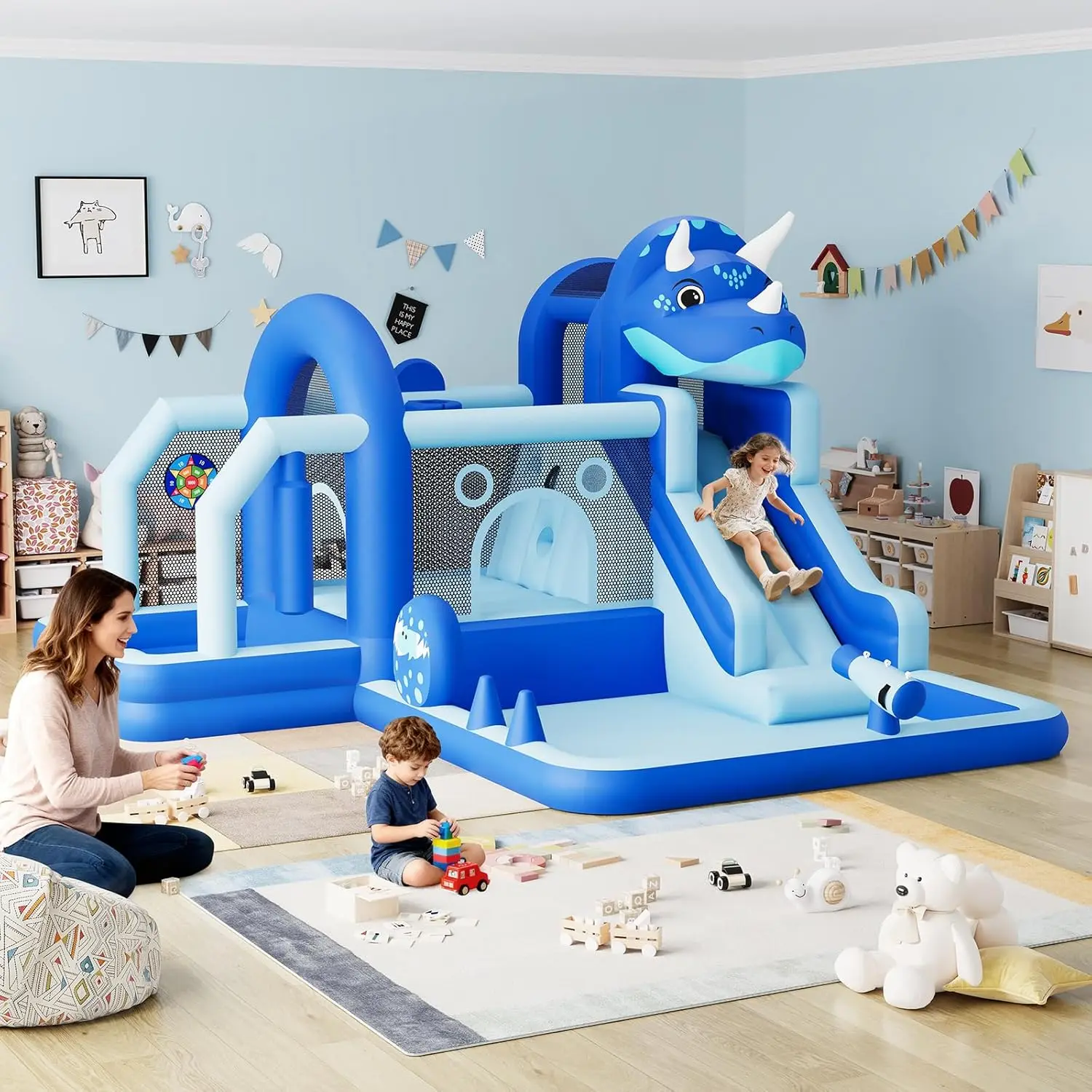 Aufblasbares Hüpfburg, aufblasbares Hüpfburg mit Gebläse, Rutsche/Hindernisse/Trampolin/Ballgrubenpool für drinnen und draußen