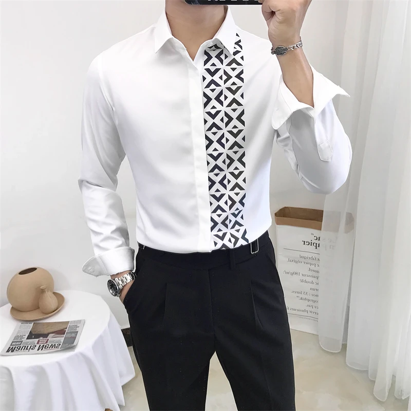 Luxury Long Sleeve Mens Baroque Shirts Dress Autumn Party Prom Wear Slim Fit Male Brand Clothing Striped Print Casual Shirt Men