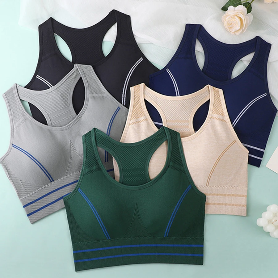 Sports Bras for Women - Padded Seamless High Impact Support for Yoga Gym Workout Fitness Large Size Non Steel Ring Shock