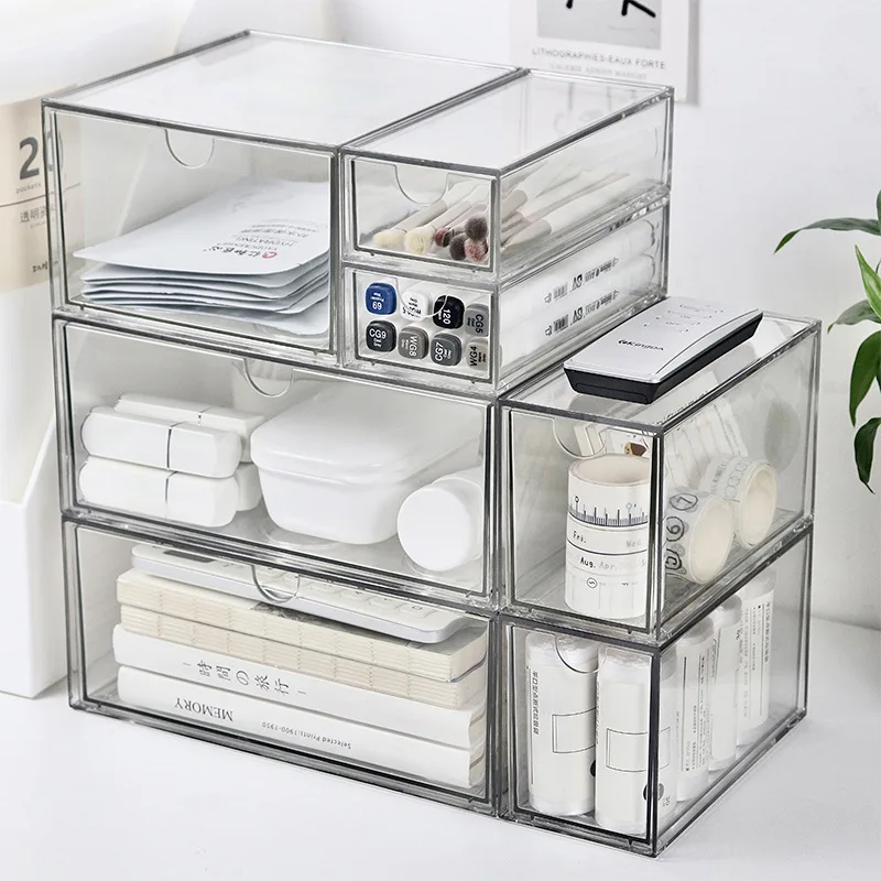 1PCS  Transparent Plastic Drawer Storage Box Organizer Display Box Dustproof Large-capacity Storage Box Stationery Storage Rack