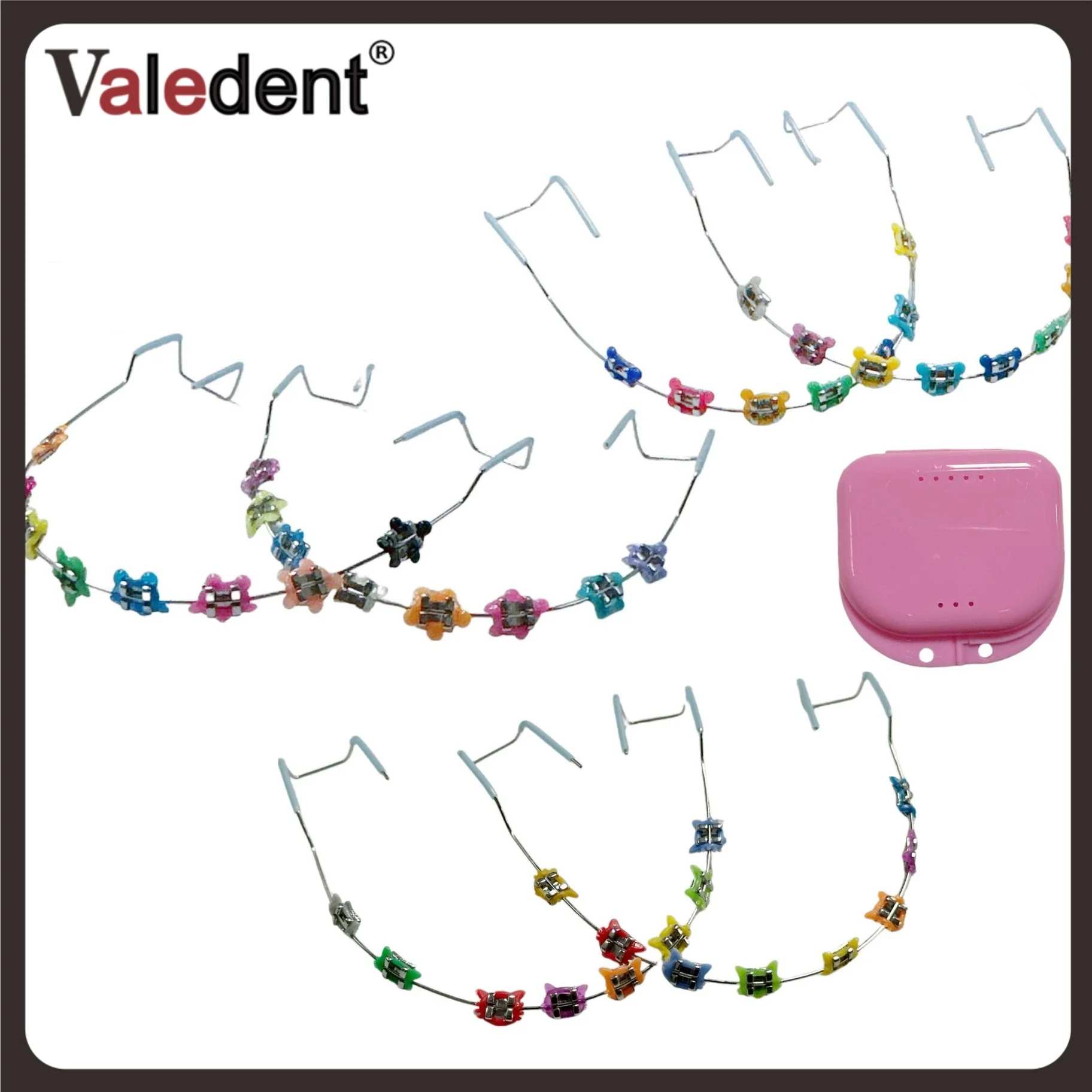

1 pair Colorful Temporary Tooth Decoration Dental Decorations Fake Brackets Orthodontic Ligature Ties Braces with Metal Wires