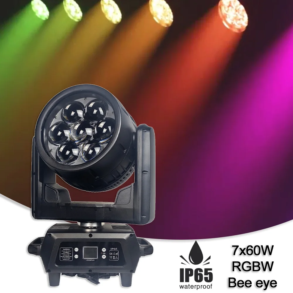 LED 7x60W RGBW With 12x3w RGB Tungsten Wire Auxiliary Light Bee Eye Zoom Wall Wash Strobe Effect Waterproof IP65 For Dj Disco