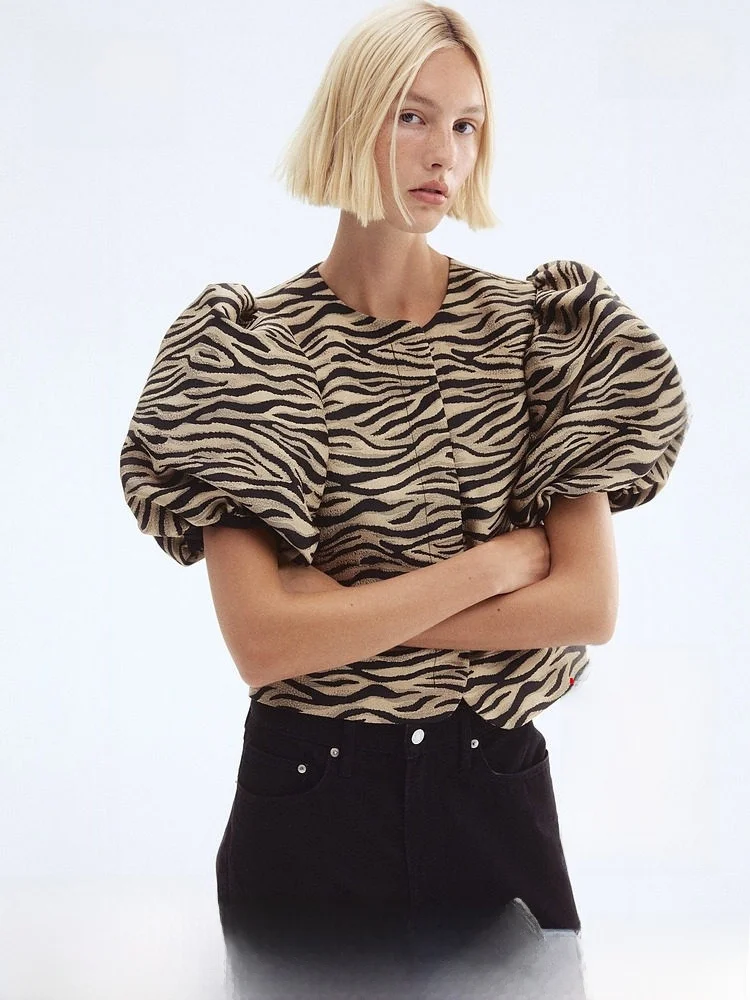 

Женский укороченный кардиган H&M Spring с рукавами-фонариками, свободного кроя, с круглым вырезом, повседневный, укороченный, открытый, весна.