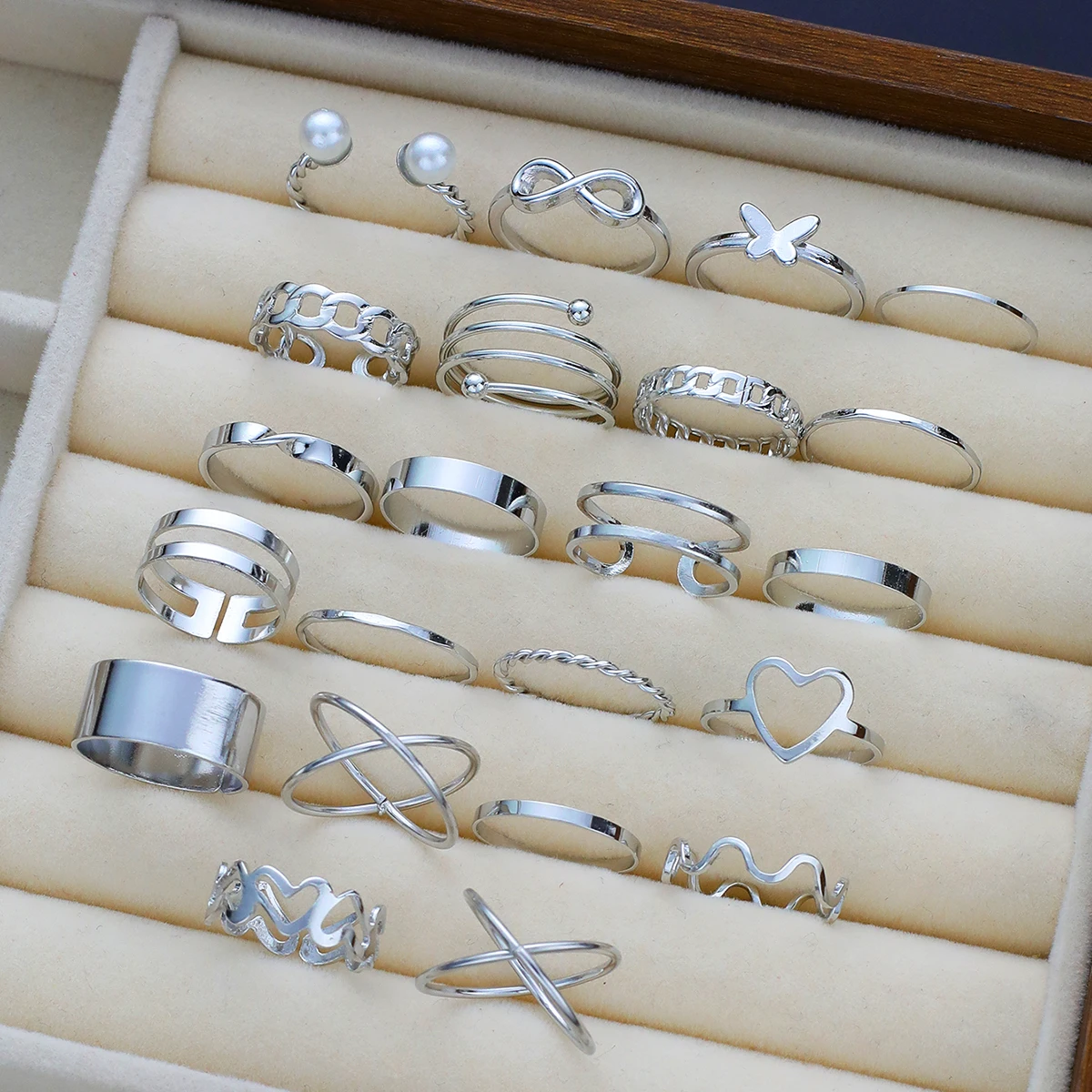 35 Pcs/Set Elegant Personality Imitation Pearl Earrings Rings Cross Necklace Jewelry Set For Women Daily Wear Vintage Jewelry - view 3