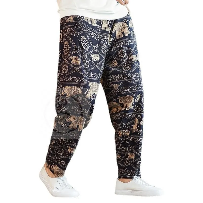 Losse grote maat bloemenprint Casual herenbroek Trendy Faion Rechte pijpen midden taille Hip Hop Sle Animal Patroon