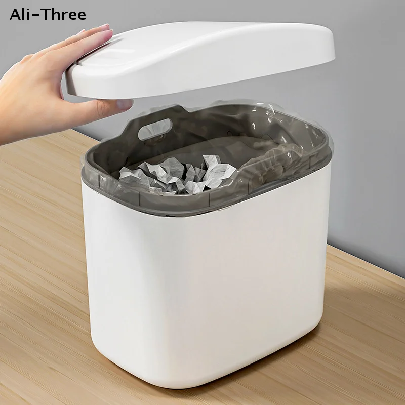 1Pcs Desktop Trash Can Small Mini Garbage Can Plastic Dustbin with Shake Cover for Home Office Waste Bins Household Cleaning
