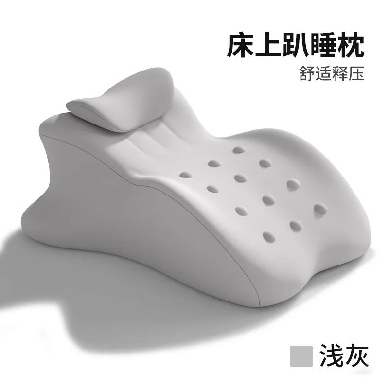 Memory Foam Prone Sleeping Pillow Bed Headrest Pressure Relief Lumbar Neck Support Cushion for Lying Down Phone Use Grey Pad