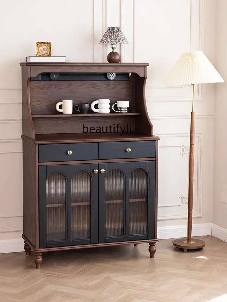 

yj32 Французский ретро обеденный боковой шкаф из цельного дерева, американский настенный шкафчик для гостиной, бытовой шкаф для хранения