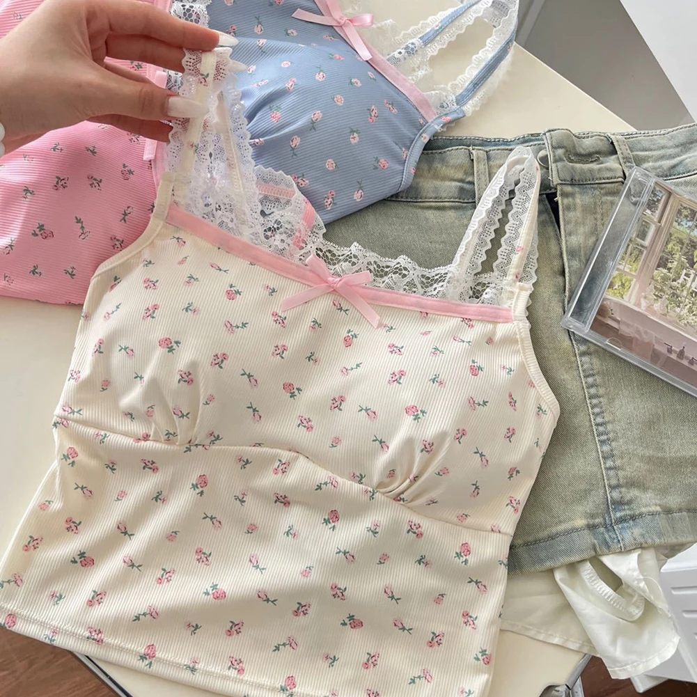 キャミソール休暇ベスト夏休みブルーハイストレッチ花柄キャミソール夏トップ通常の服の長さ