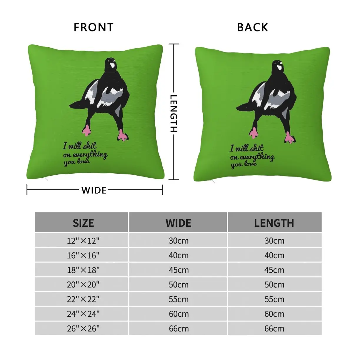 Pigeon Shit On Everything You Love Square Pillowcase Polyester Linen Velvet Pattern Zip Decorative Room Cushion Case