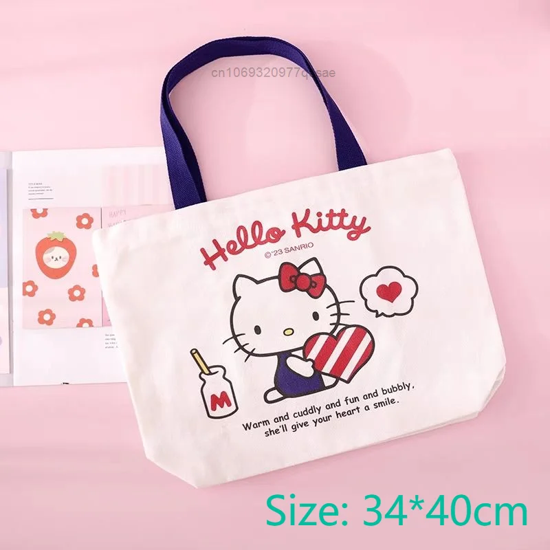 Sanrio Melody Kuromi Canvas Bag Cute Hello Kitty Classroom Handbag Large Capacity Student Shoulder Bag Zipper Commuter Bags