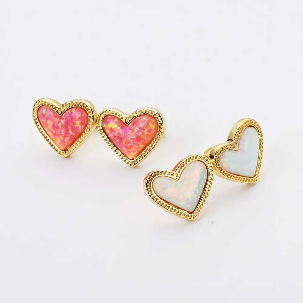 BOROSA Free Shipping Fashion 5/10pair Heart Earring Golden Plated Multi-kind Stone Druzy Stud Charm For Women Stud Earrings