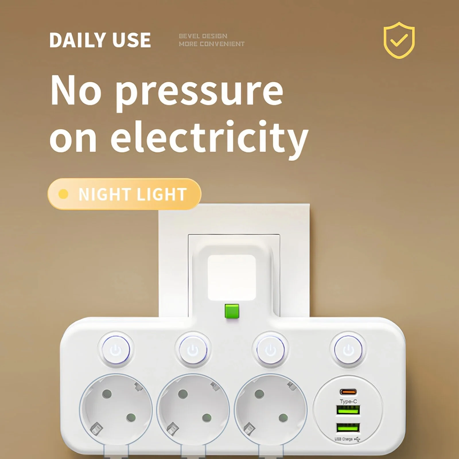 EU Standard Multi Outlet Power Strip with USB Ports & Individual Switches Universal Travel Extension Cord for Home Office Use