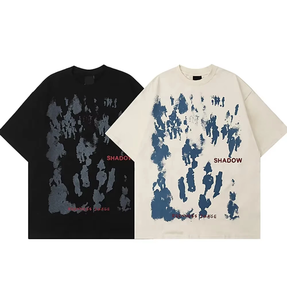 2025 sommer Männer Kurzarm T-Shirts Hip Hop Menschen Schatten Druck T Shirts Streetwear Harajuku Casual Baumwolle Lose Tops Tees