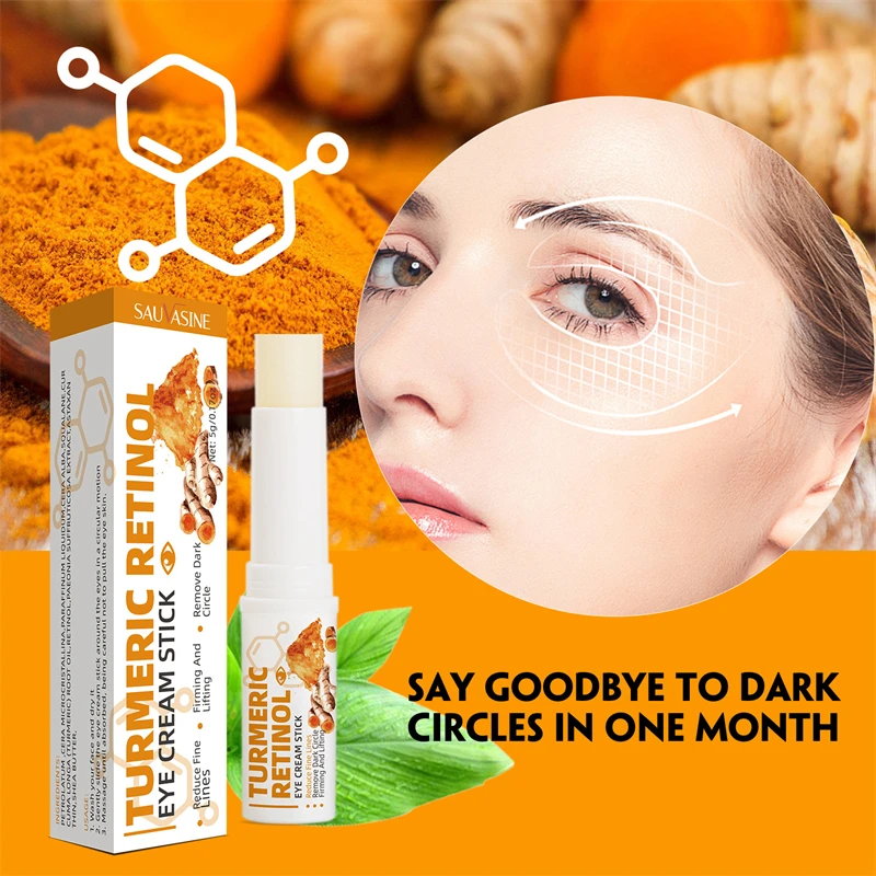 Turmeric Retinol Eye Cream Stick Deep Hydration Reduce Eye Wrinkles Dark Circles Eye Bags Firming Lifting Brightening Eye Cream