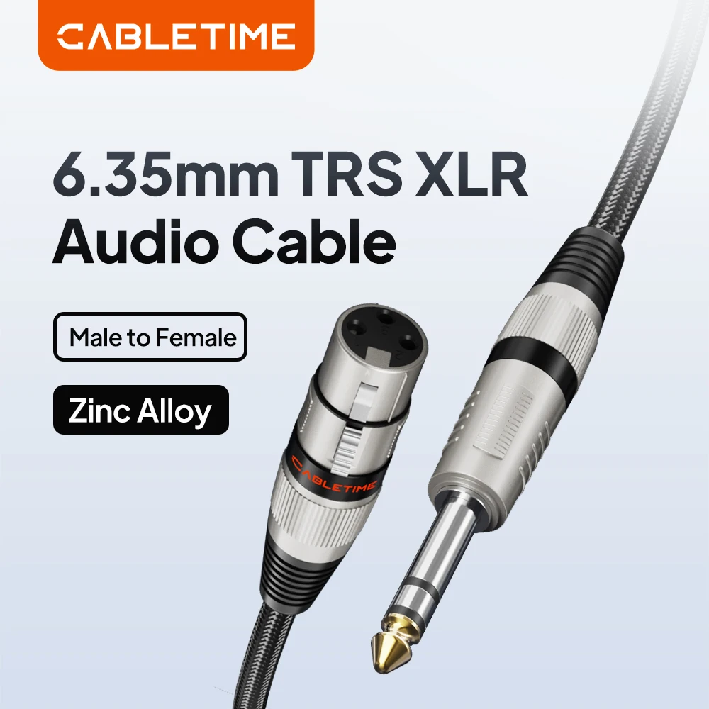 CABLETIME 6.35mm 1/4 Inch TRS XLR Audio Cable Jack 1/4