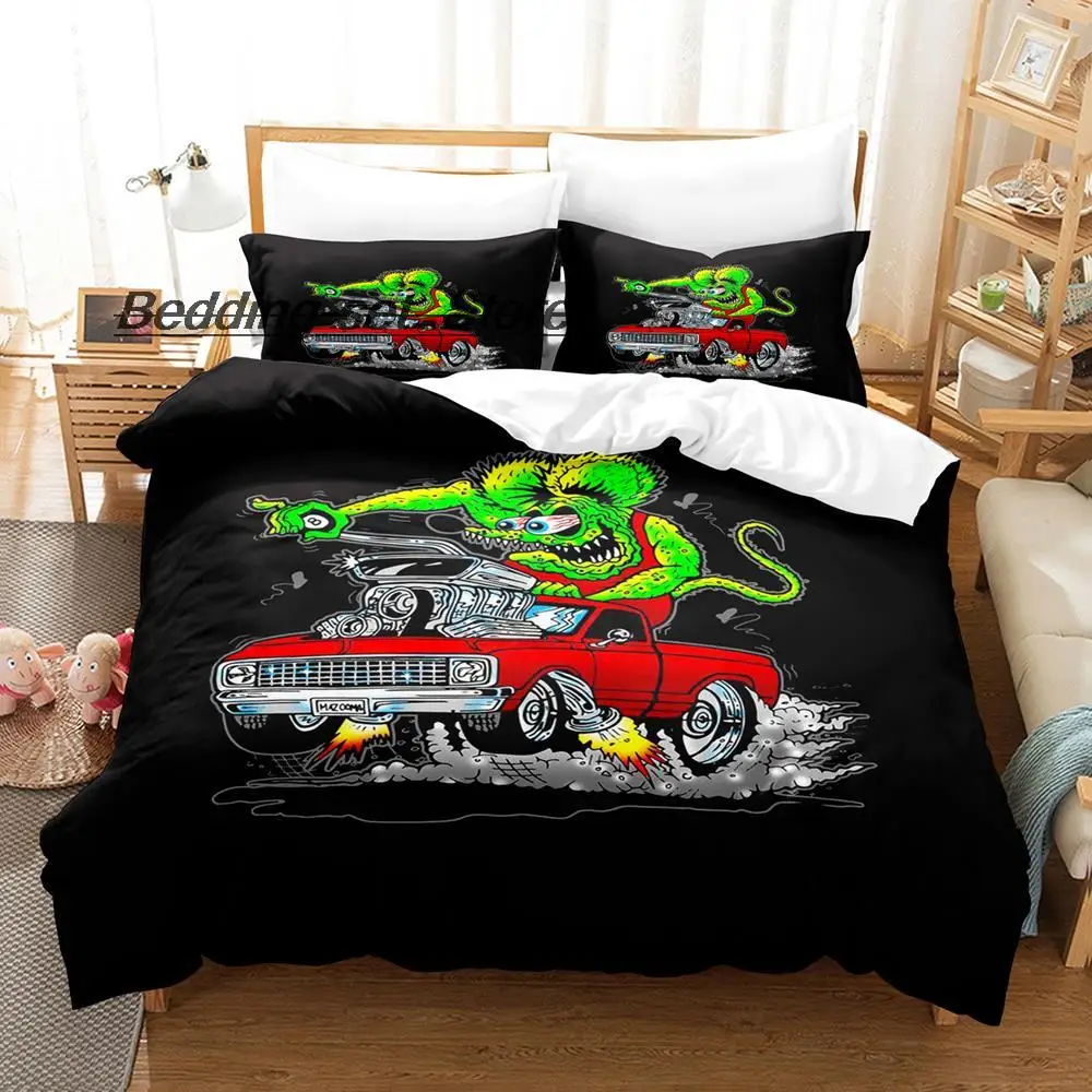 

Rat Fink Bedding Set Single Twin Full Queen King Size Bed Set Aldult Kid Bedroom Duvetcover Sets 3D Print Anime Bed Sheet Set