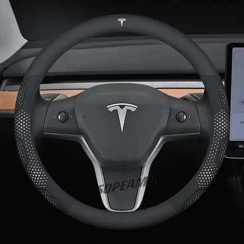 Car Leather Carbon Fiber Anti-Slip Protector Steering Wheel Cover For Tesla Roadster Model 3 Model Y Model S Model X Accessorie