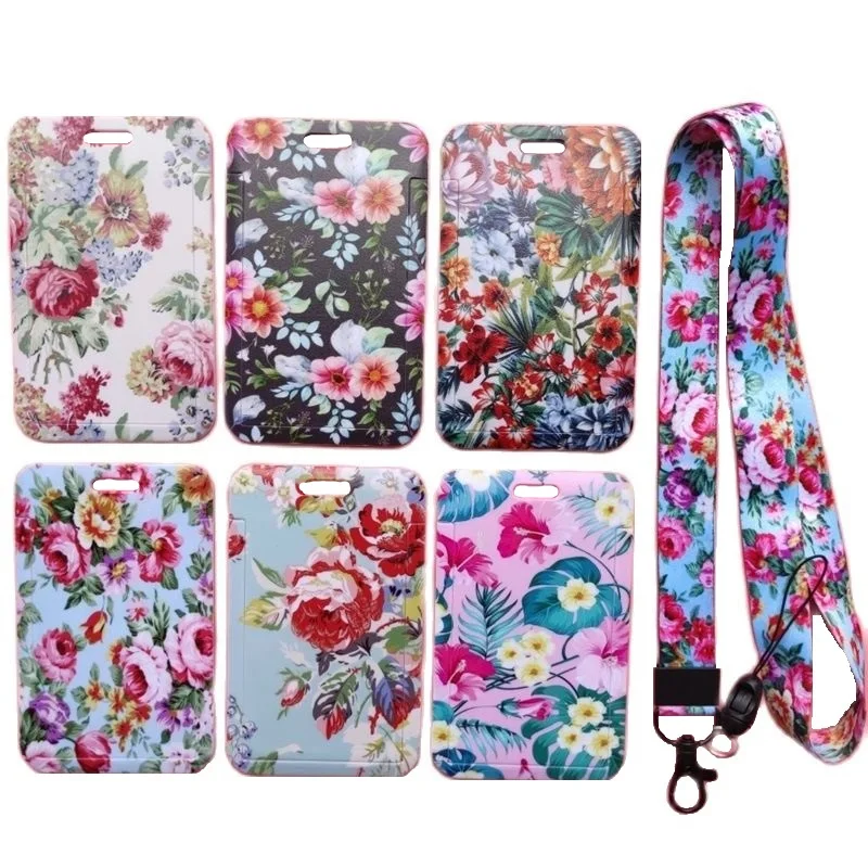 Fashion Flower Name ID Card Holder Business Badge Card Case Frame ABS Employee Case Cover Student Lanyard Name Card Holder