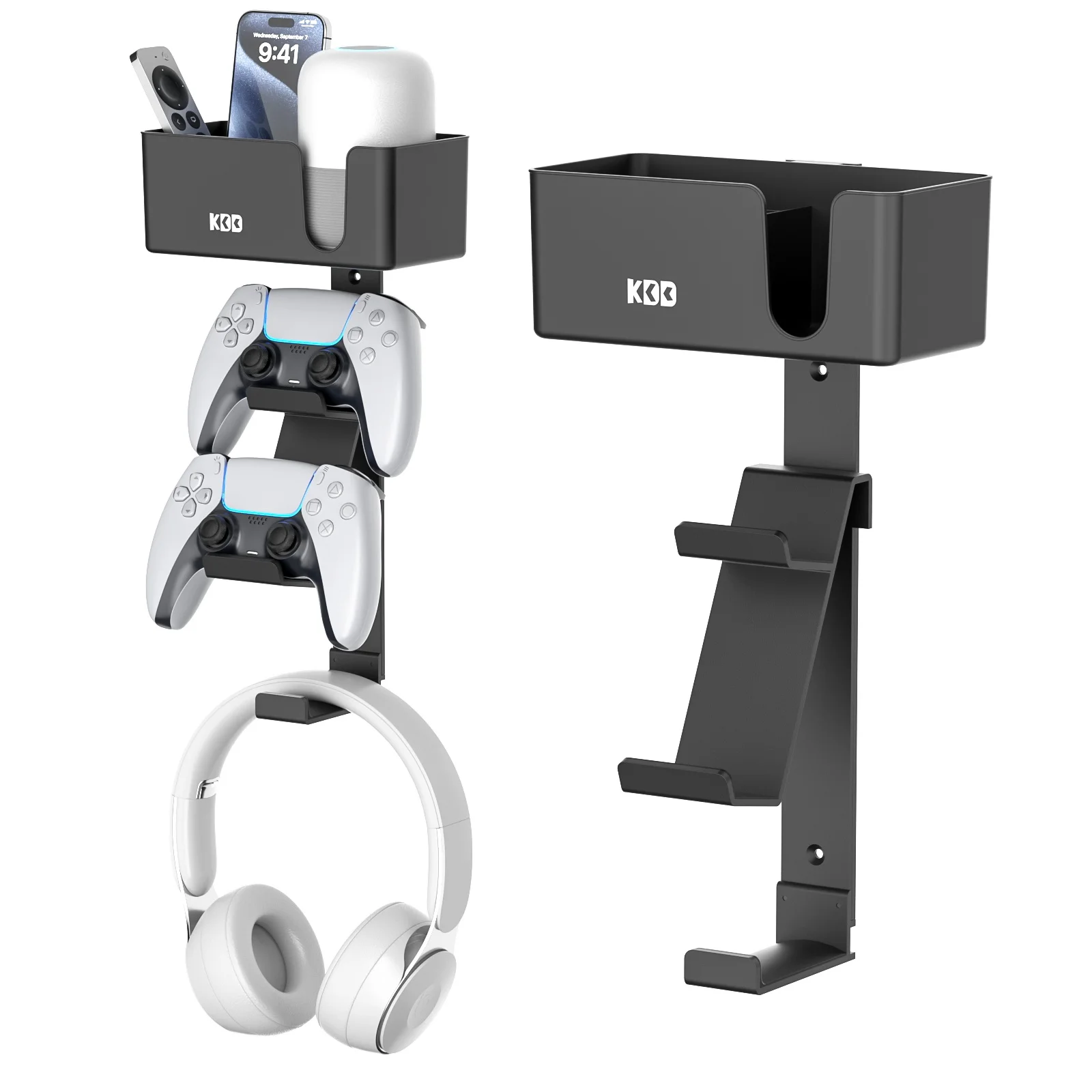 

For Dual Controller Holder 4-in-1 Wall Mount Headphone Stand with Cup Holder Detachable Pen Storage for Cup Media Remote Phone