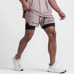 New Men's Summer Running 2 in 1 Shorts Gym Jogging Fitness Training Sports Quick Dry Bodybuilder Male Compression Short Pants