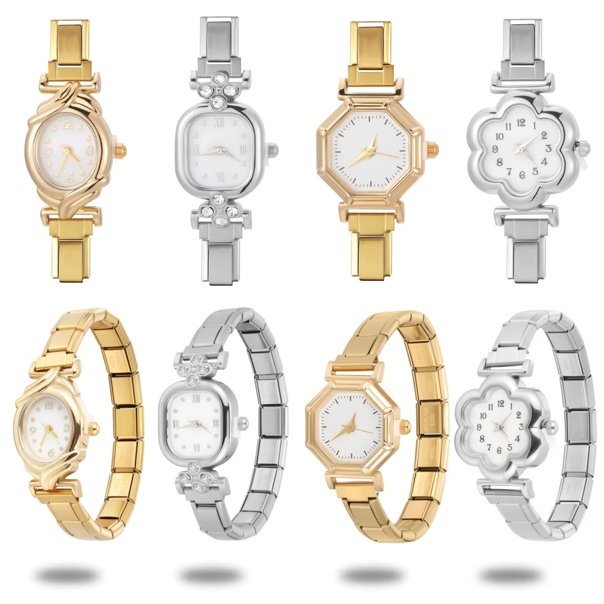 High Quality Women Men's Flower Square Round Watch Stainless Steel Watch Head Bracelet 9mm DIY Italian Charm Gifts Wholesale
